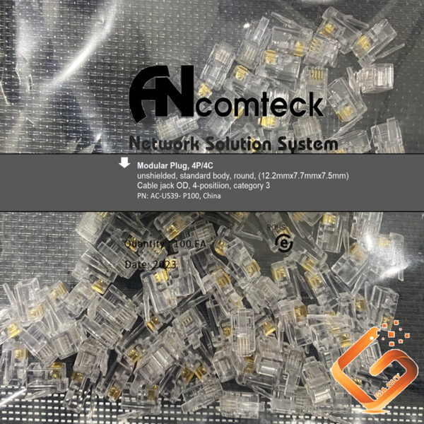 Hạt điện thoại AC-US9-P100 ANCOMTECK  - Hạt đầu bấm RJ9 Cat3 4P4C
