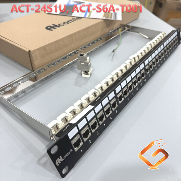 Thanh đấu nối mạng âm tường 24 cổng CAT6A FTP mã ACT-24S1U, ACT-S6A-T001 ANCOMTECK