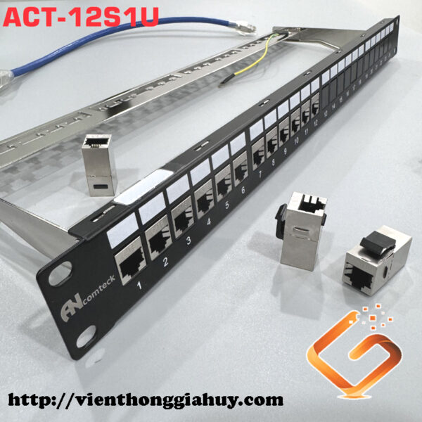 Thanh đấu nối mạng PATCH PANEL 12 port 1U chuẩn 19'' Mã ACT-12S1U ANCOMTECK
