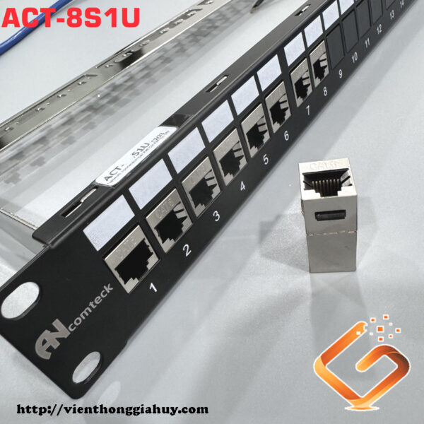 Thanh đấu nối mạng PATCH PANEL 8 port 1U chuẩn 19'' Mã ACT-8S1U Ancomteck  CAT5.CAT6.CAT6A