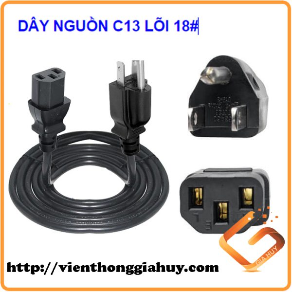 Cáp nguồn máy tính AC, NEMA 5-15P to C13 - 10A, 125V, 18 AWG, Màu đen