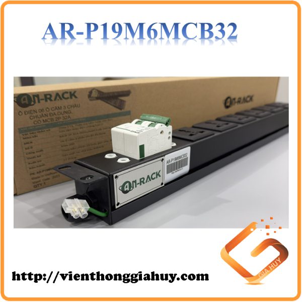 Ổ ĐIỆN 06 Ổ CẮM 3 CHẤU CHUẨN ĐA DỤNG, CÓ MCB 2P 32A -AnRack AR-P19M6MCB32