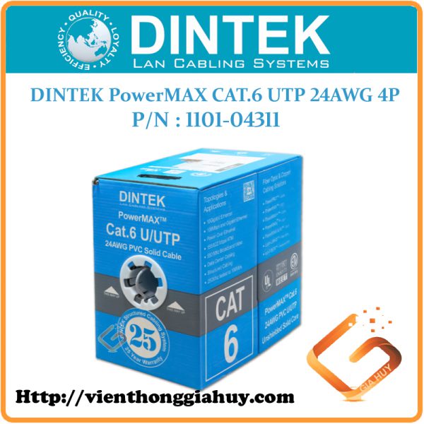 Cáp mạng DINTEK PowerMAX CAT.6 UTP 24AWG 4P (1101-04311)