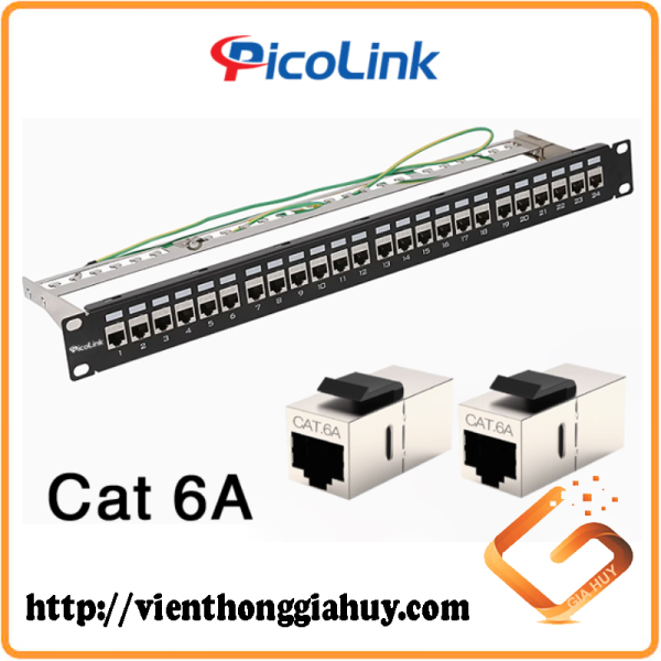 Thanh đấu nối Patch Panel 24 cổng Cat6A STP 1U PicoLink P/N: PL-F1U24P -C6A
