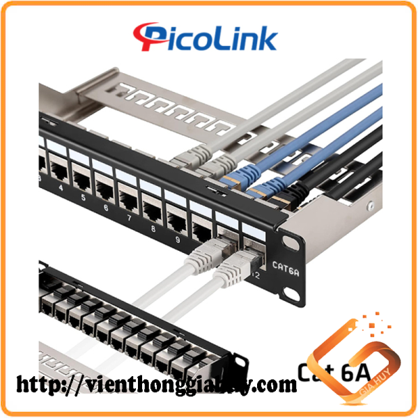 Thanh đấu nối Patch Panel 24 cổng Cat6A STP 1U PicoLink P/N: PL-S1U24P -C6A