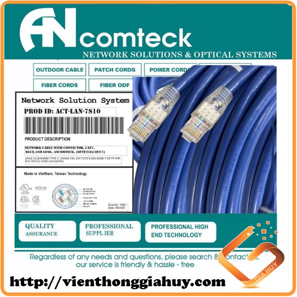 Dây nhảy PATCH CORD CAT7 SFTP, dài 10m, Hiệu Ancomteck- ACT-LAN-7S10