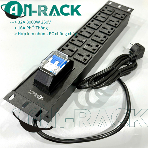 PDU 12 ổ cắm ngang 3 chấu chuẩn đa dụng, công suất 32A, AR-P19M12C32CB2-2