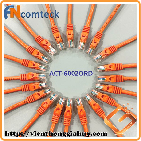 DÂY NHẢY PATCH CORD CAT6 UTP 0.2M lõi đồng 100% pass Fluke đầu đúc ACT-LAN-6002ORD 20CM
