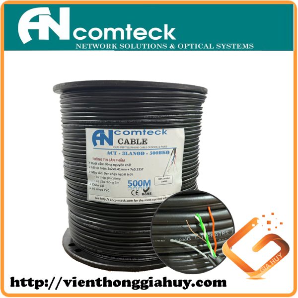 ACT-3LANOD-500BKO Dây cáp tín hiệu CAT3 UTP đồng dầu chạy ngoài trời, có dây gia cường  (cuộn 500m)