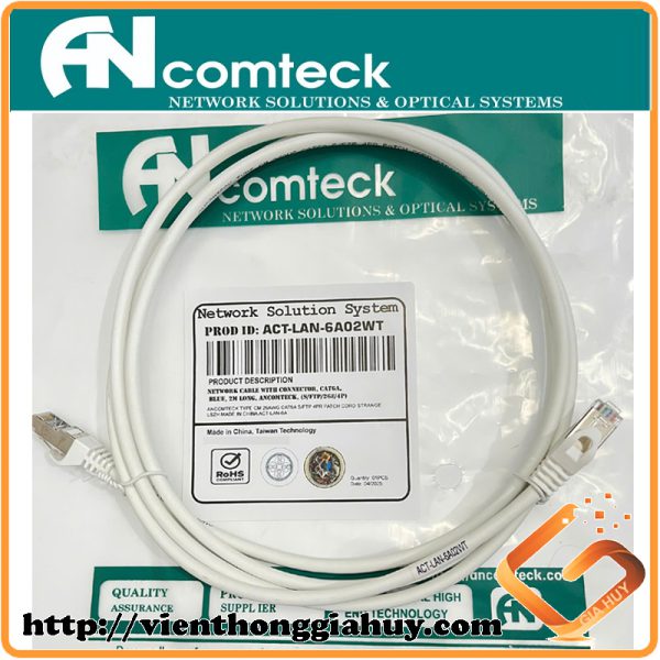 ACT-LAN-6A02WT-Dây nhảy PATCH CORD Cat6A S-FTP, Shielded, LSZH, White, 2M đúc - ANCOMTECK mã