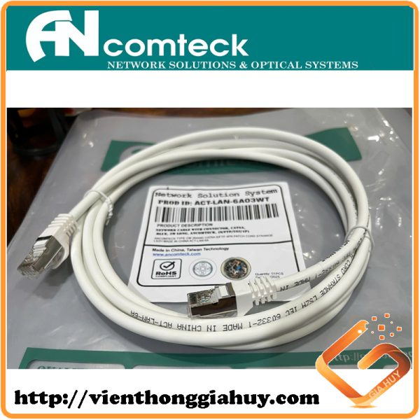 ACT-LAN-6A03WT Dây nhảy PATCH CORD Cat6A S-FTP, Shielded, LSZH, White, 3M đúc