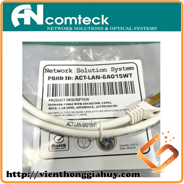ACT-LAN-6A015WT -Dây nhảy PATCH CORD Cat6A FTP, Shielded, LSZH, White, 1.5M - ANCOMTECK