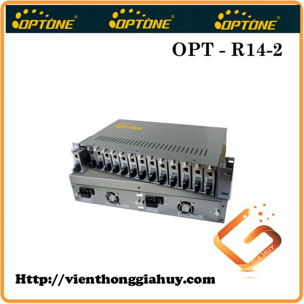 Khay nguồn tập trung 14 cổng 2 nguồn. Bộ chuyển đổi quang điện OPT- R14-2 slots Chassis Rack -