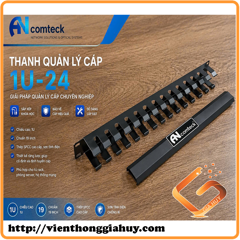 Thanh quản lý cáp ngang 1u 24 cổng lắp rack 19'' ACT-19241U, hiệu Ancomteck - Ảnh 2