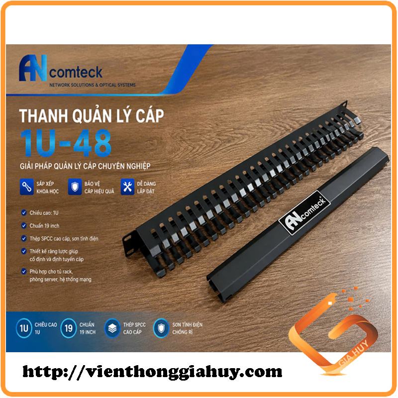 Thanh quản lý cáp ngang 1u 48 cổng lắp rack 19'' ACT-19481U, hiệu Ancomteck - Ảnh 2