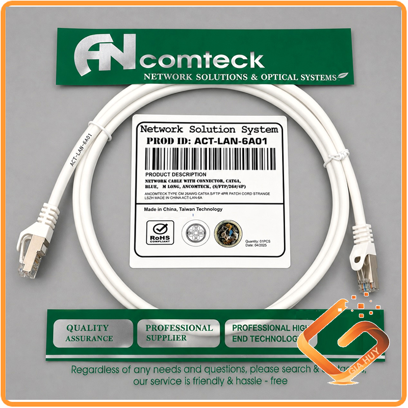 ACT-LAN-6A01WT Patch Cord Cat6A S-FTP, Shielded, LSZH, White, 1M đúc - ANCOMTECK